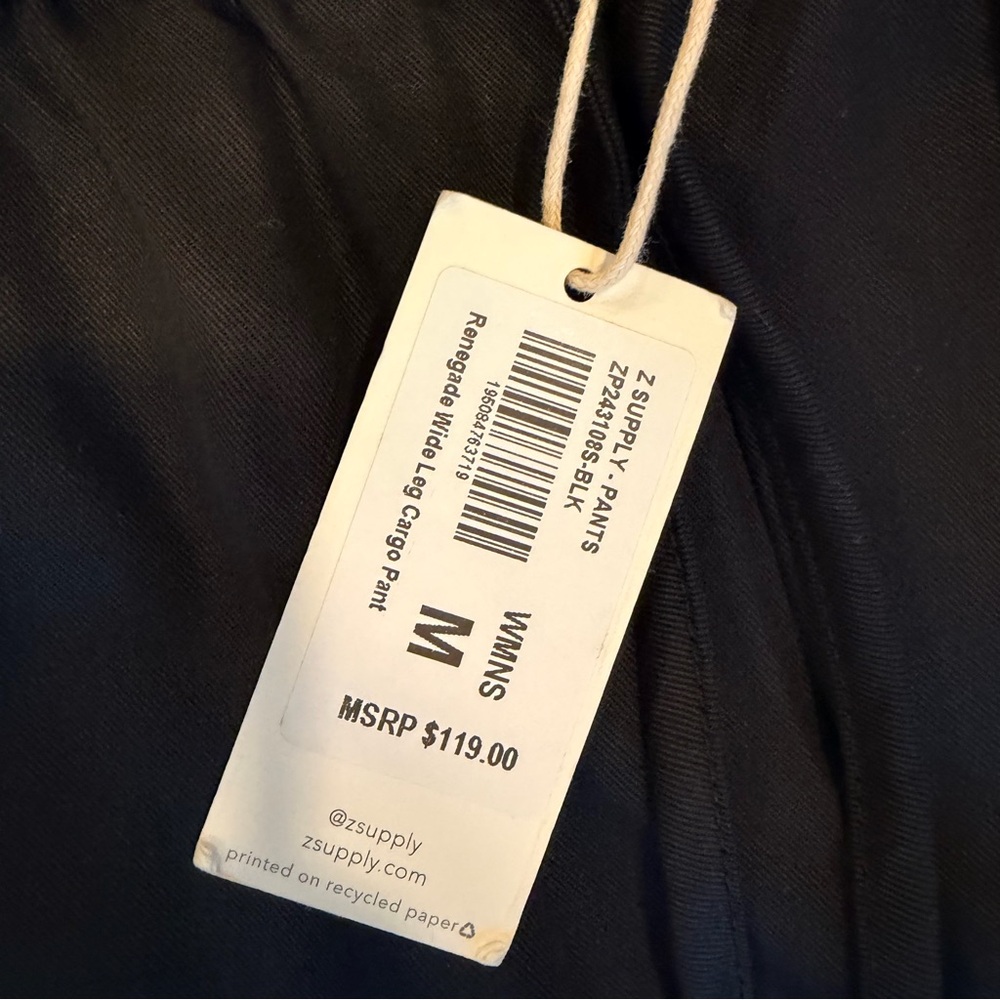 Z SUPPLY Black Wide Leg Pants Medium Cargo Travel Pants Elastic Waist Tencel NWT - Picture 7 of 8